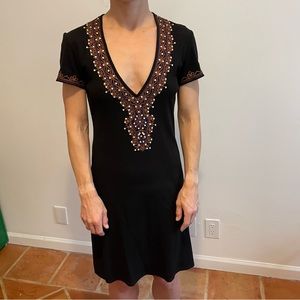 Black mini dress, amazing neckline